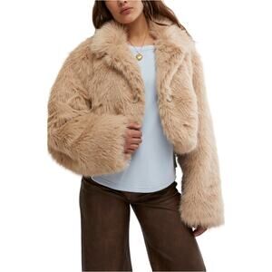 Free People Paris Cropped Faux Fur Jacket - L